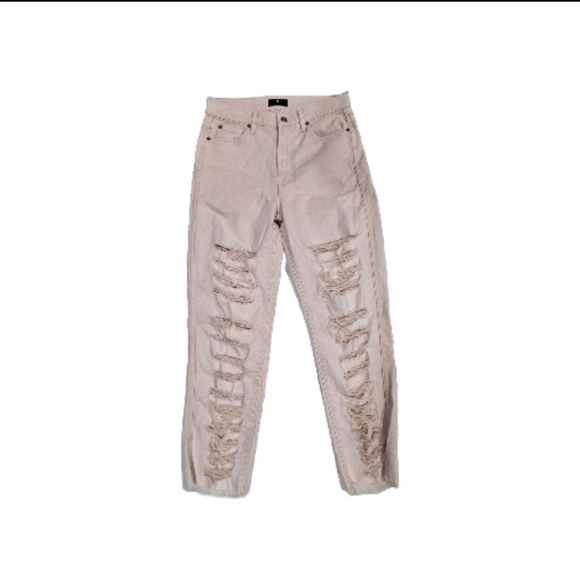 7 for All Mankind High Waist Cropped Straight Jeans Shredded SZ 28 - Picture 2 of 7